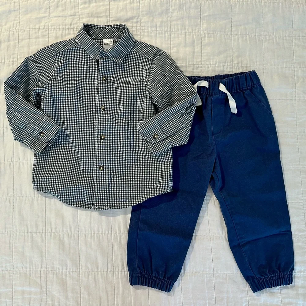 Carter’s Just One You Baby Boys Top and Bottom Set - 18m Blue Green Plaid